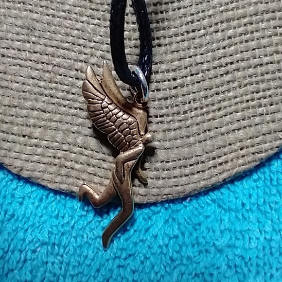 Goldtone walking angel black cord necklace - Picture 4 of 5